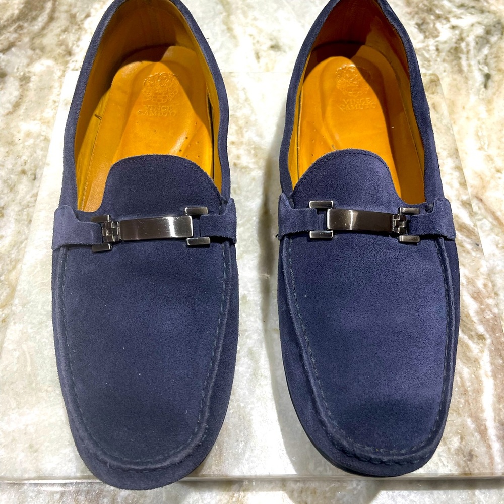 Vince Camuto mens size 11 navy blue suede leather driver loafers “MINT”